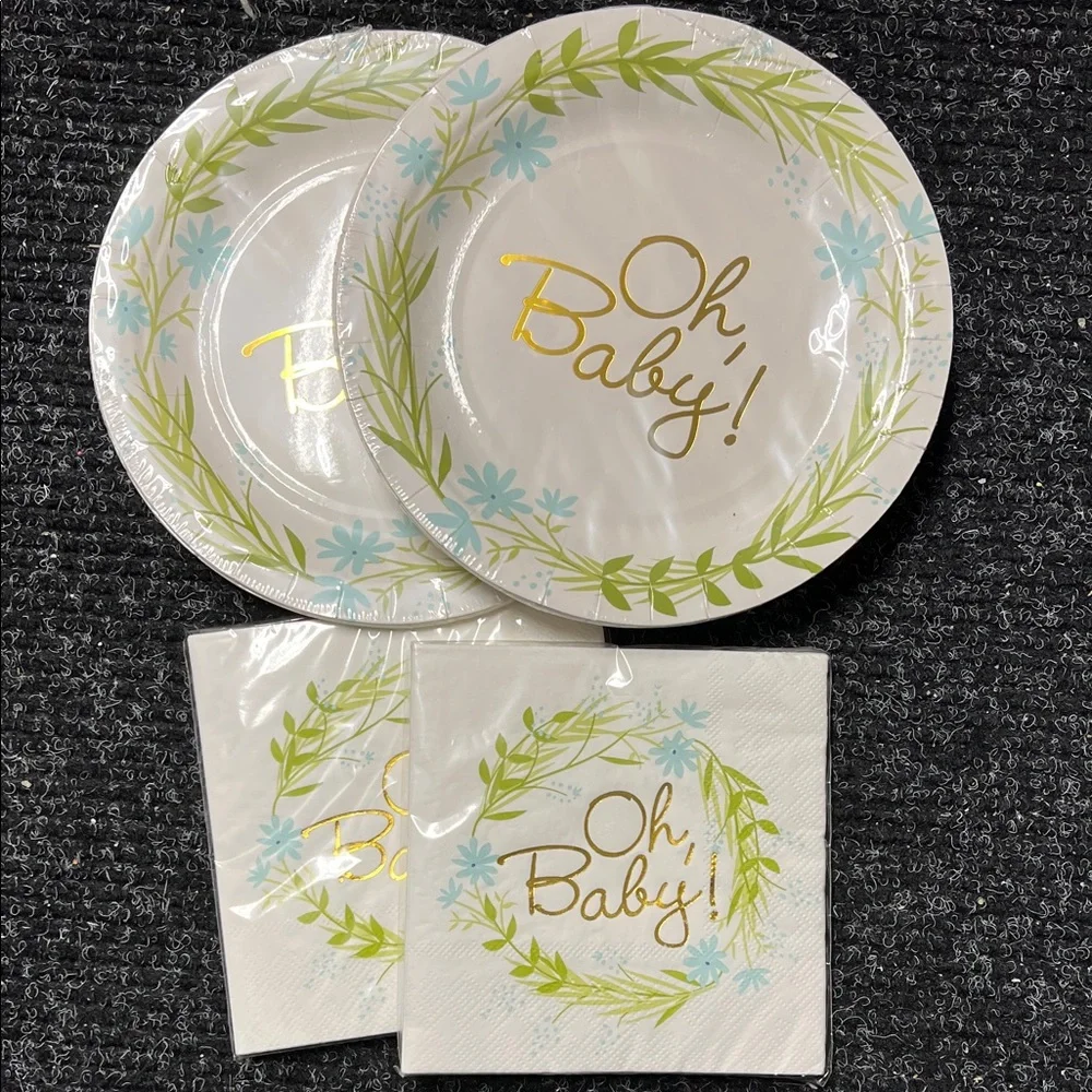 Oh Baby Party Supplies Set - Gold and Blue